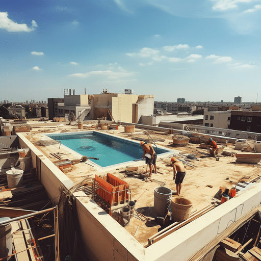 Chantier installation piscine rooftop